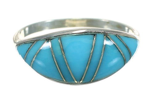 Southwest Sterling Silver Turquoise Inlay Ring Size 8-1/4 YX70658